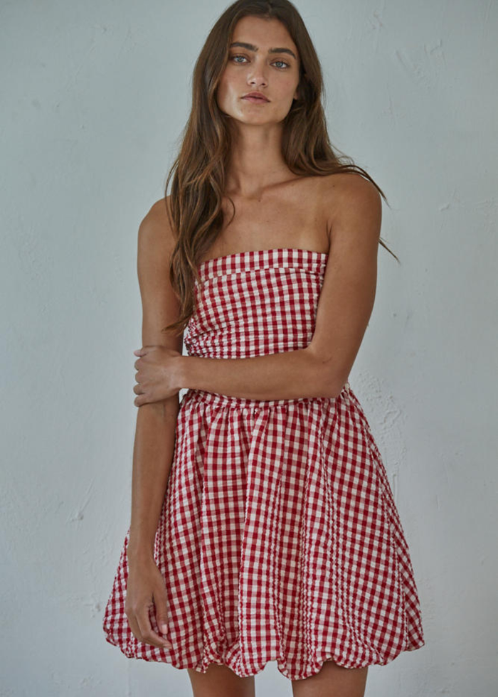 Daina Gingham Bubble Mini Dress - Red