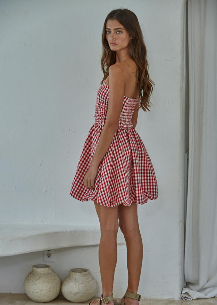 Daina Gingham Bubble Mini Dress - Red