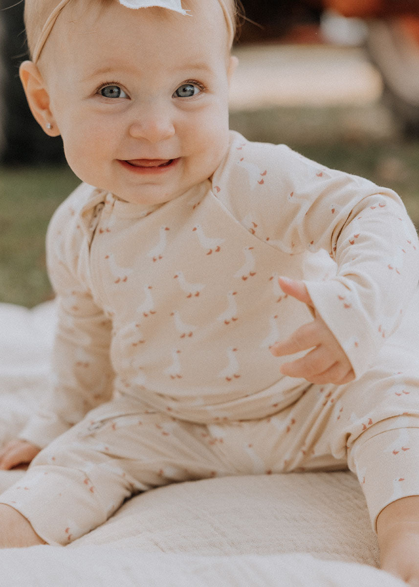 Organic Cotton Playsuit - Taupe Geese