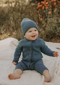 Garter Stitch Romper - Bluestone