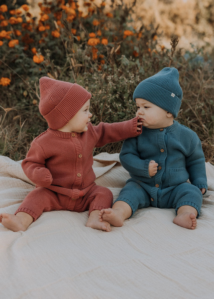 Garter Stitch Romper - Bluestone