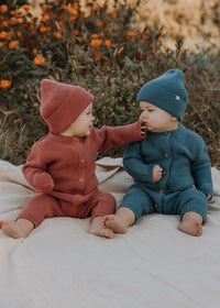 Garter Stitch Romper - Bluestone