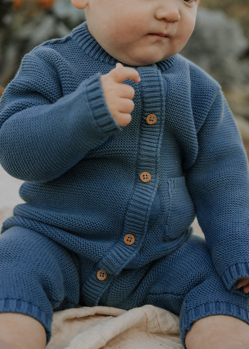 Garter Stitch Romper - Bluestone