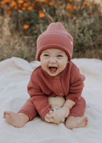 Garter Stitch Romper - Rosewood