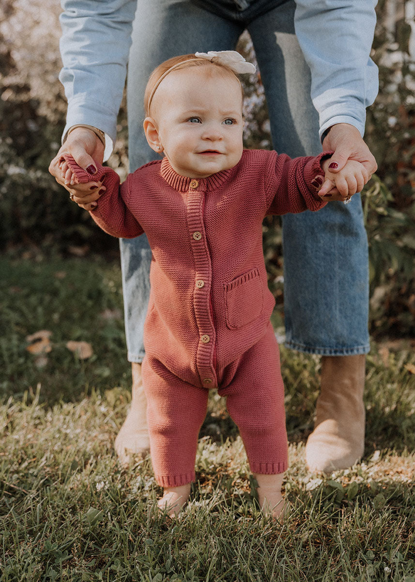 Garter Stitch Romper - Rosewood