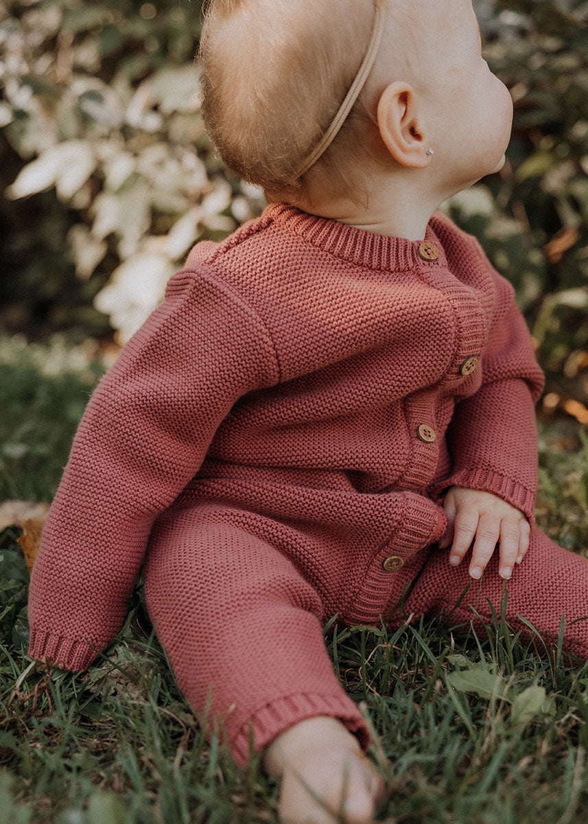 Garter Stitch Romper - Rosewood