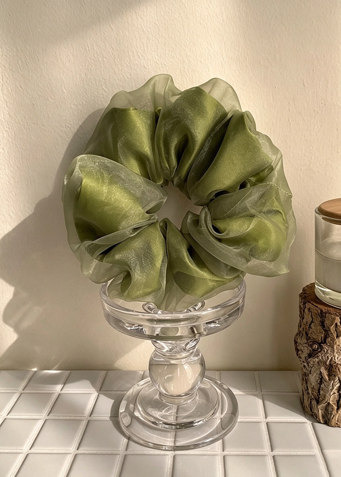 Double Layer Organza Satin Scrunchie - Emerald