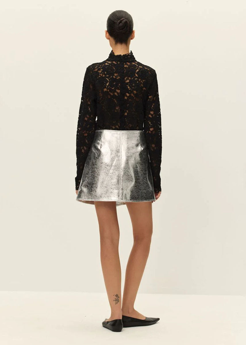 Tau Vegan Leather Mini Skirt - Silver