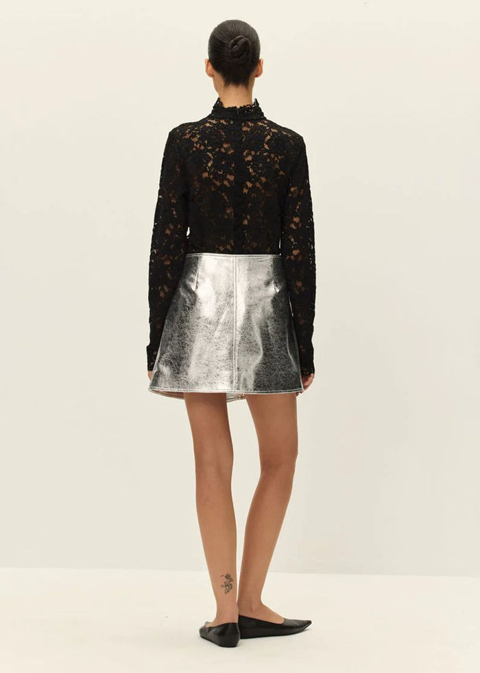 Tau Vegan Leather Mini Skirt - Silver