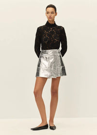 Tau Vegan Leather Mini Skirt - Silver