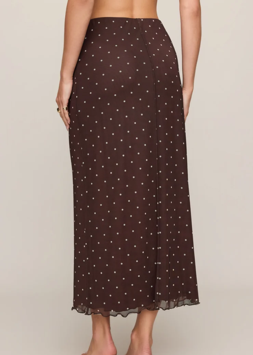 Eda Polka Dot Mesh Midi Skirt - Dark Chocolate