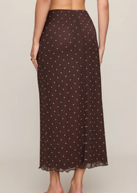 Eda Polka Dot Mesh Midi Skirt - Dark Chocolate