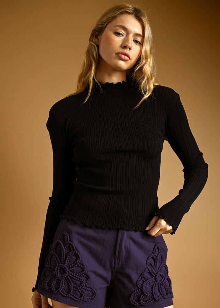 Ester Long Sleeve Knit Top - Black