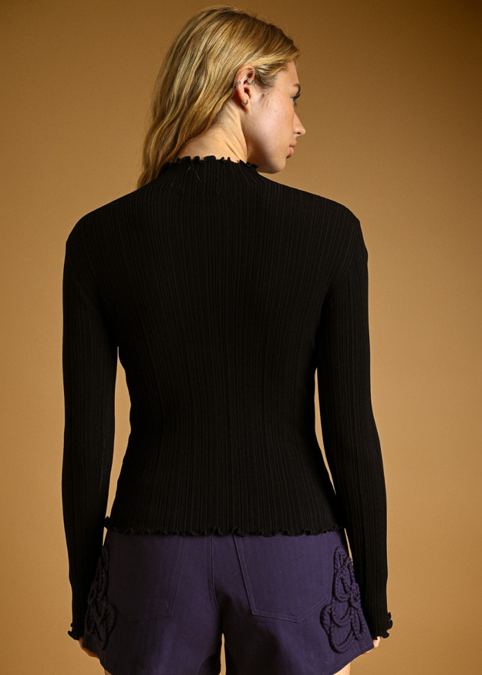 Ester Long Sleeve Knit Top - Black