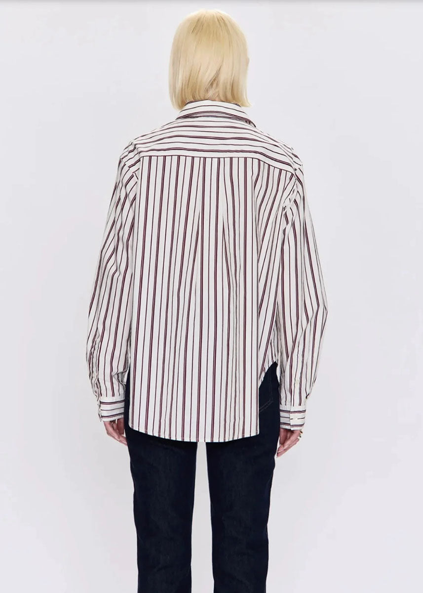 Finlay Oversized Button-Up - Claret Stripe