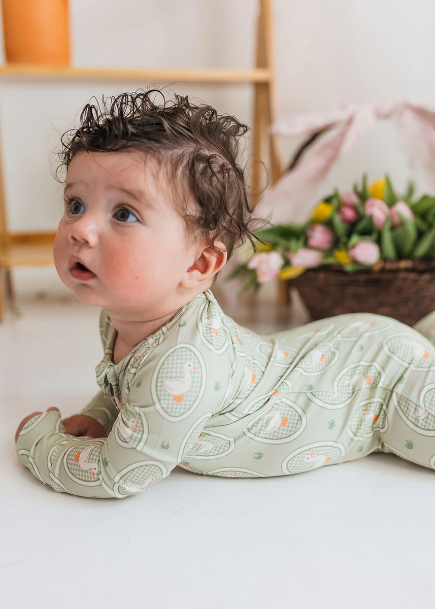 Green Little Goose Zipper Romper