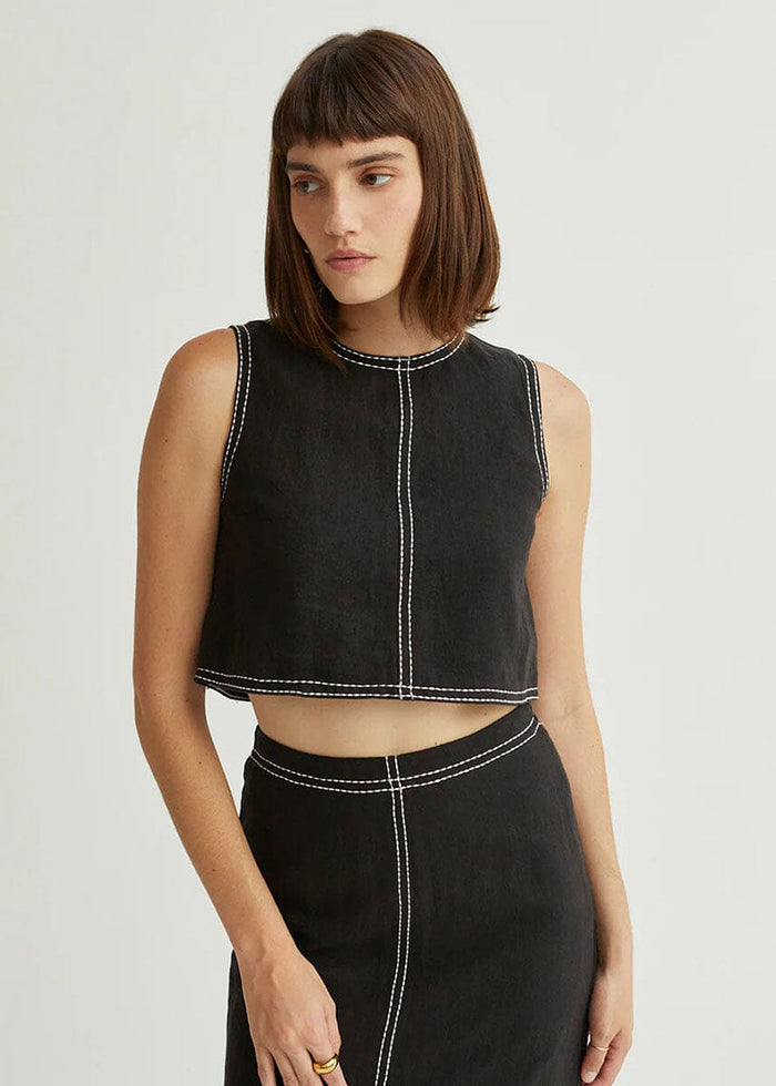 Kiara Embroidered Stitch Crop Top - Black