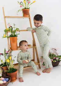 Green Gingham Zipper Romper