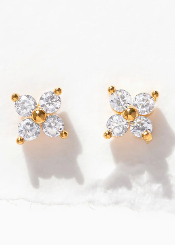 Teeny Tiny Clear Cluster Studs - Gold