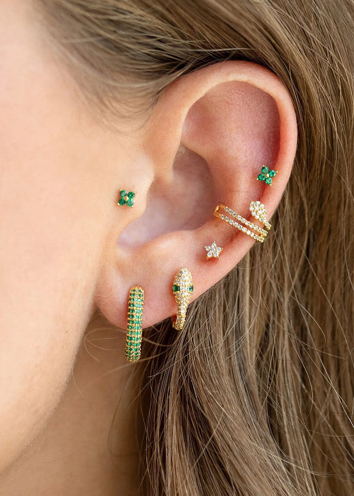 Teeny Tiny Emerald Cluster Studs - Gold