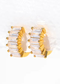 Bling Baguette Huggie Hoops - Gold