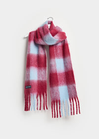 MAD HTR Oversized Blanket Scarf - Burgundy & Blue Plaid