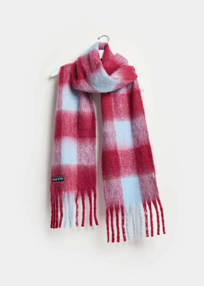 MAD HTR Oversized Blanket Scarf - Burgundy & Blue Plaid