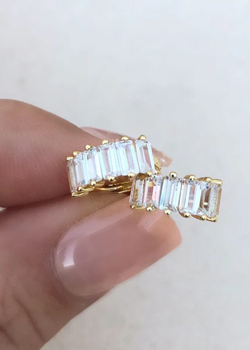 Bling Baguette Huggie Hoops - Gold