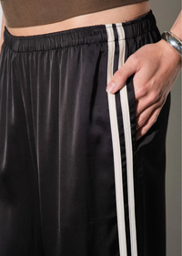 Fiona Satin Track Pants - Black & Cream