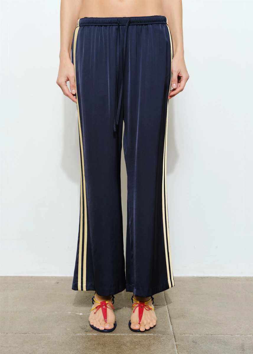Fiona Satin Track Pants - Navy