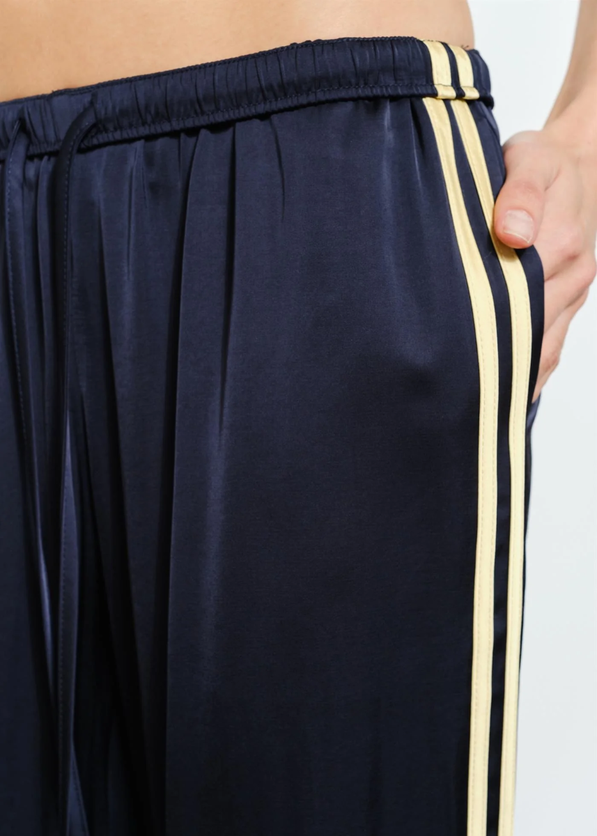 Fiona Satin Track Pants - Navy