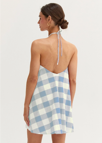Flora Gingham Halter Romper Dress - Navy