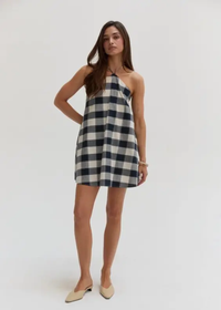 Flora Gingham Halter Romper Dress - Navy