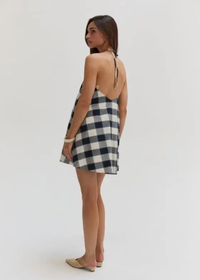 Flora Gingham Halter Romper Dress - Navy