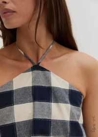 Flora Gingham Halter Romper Dress - Navy