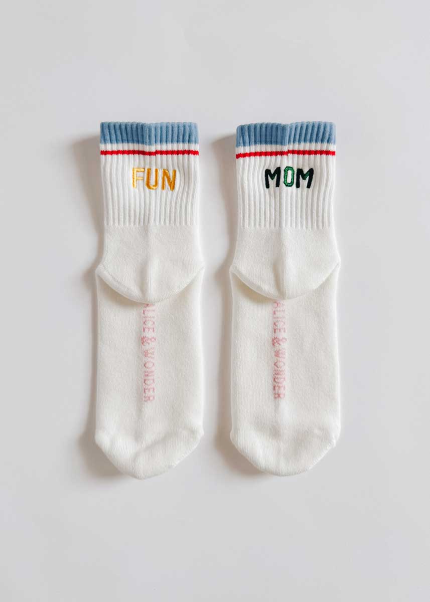 Fun Mom Striped Cuff Mini Crew Sock