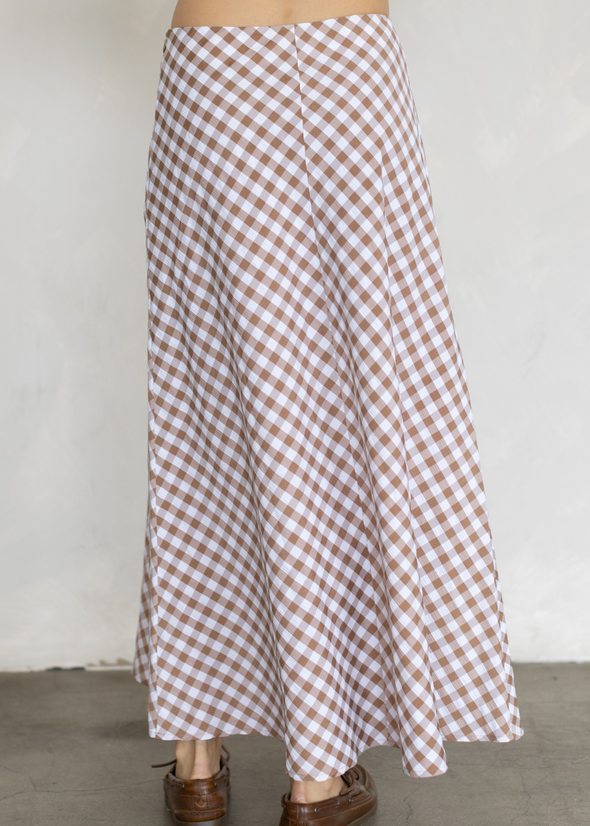 Gabriela Gingham Midi Skirt - Brown