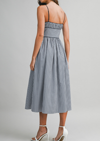 Gabrielle Gingham Ruched Midi Dress - Navy