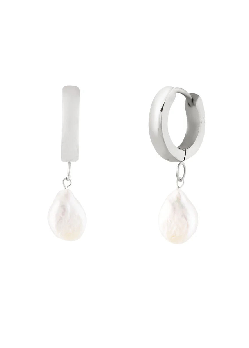 Grace Pearl Hoops - Silver