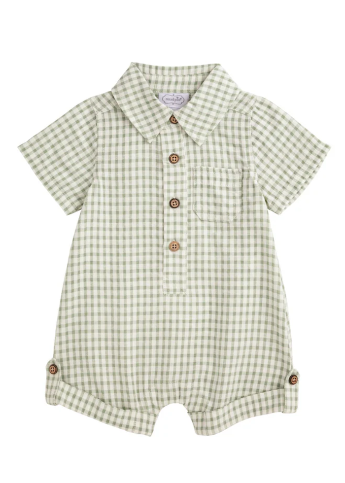 Green Gingham Collar Shortall