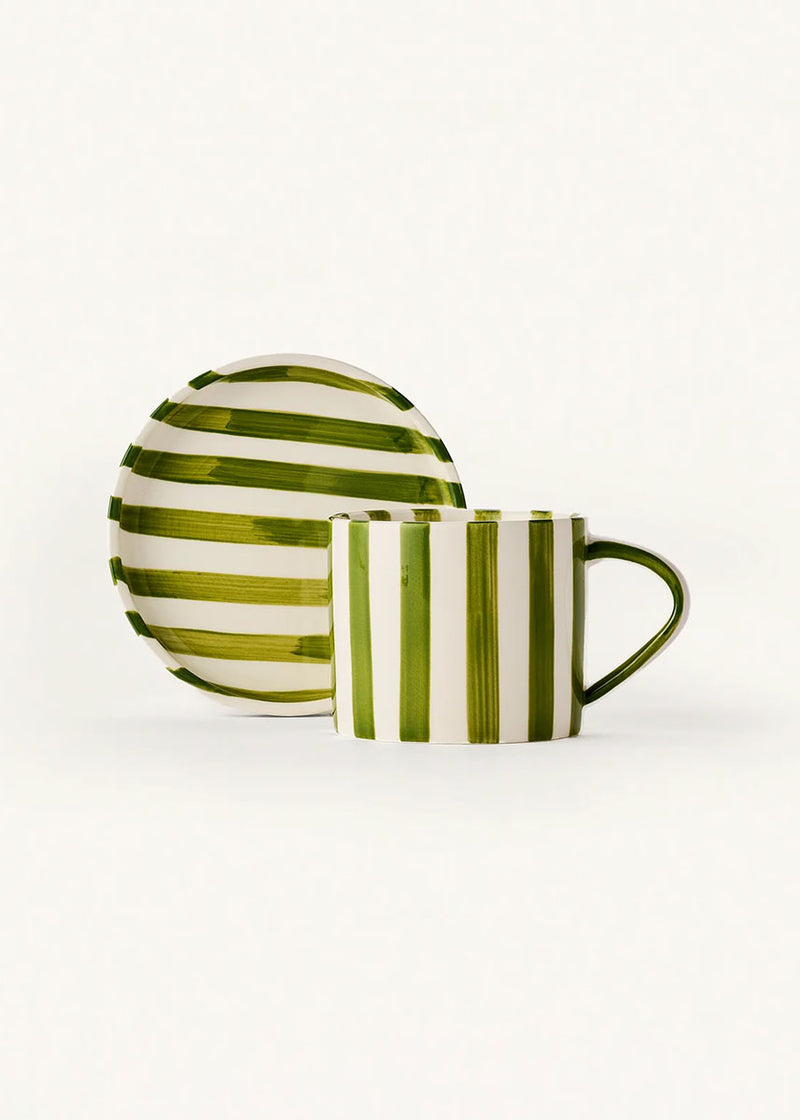 Tratto Cafe Cup & Saucer Set - Matcha Stripe