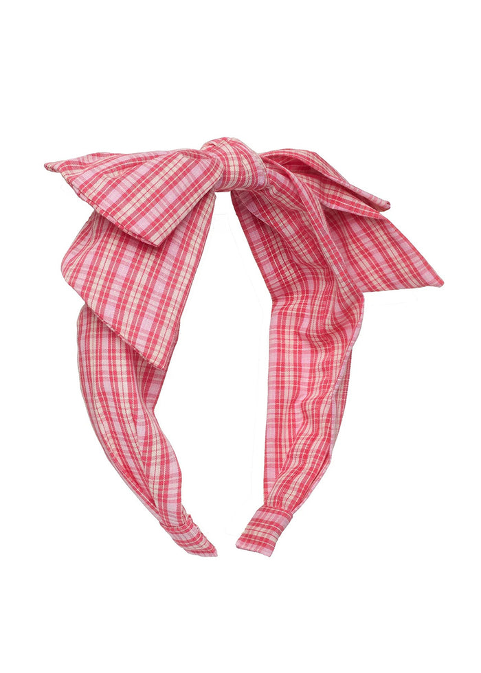 Plaid Double Bow Headband - Pink