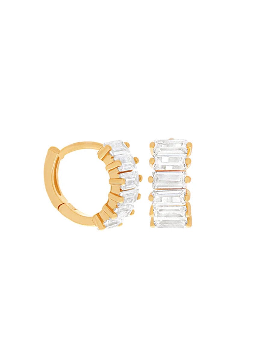 Bling Baguette Huggie Hoops - Gold