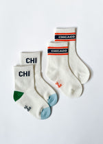 Mini Chicago Crew Sock (2-Pack) - Heart Chi & Triple Stripe Navy & Orange