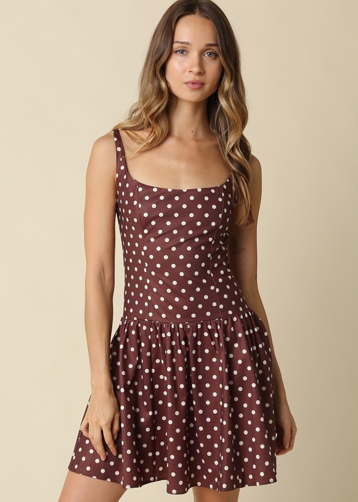 Heidi Polka Dot Mini Dress - Brown