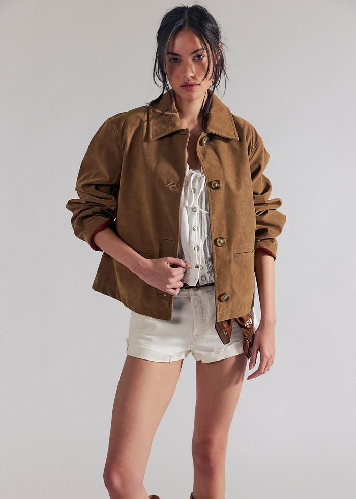 Hera Vegan Suede Jacket - Caramel Cafe