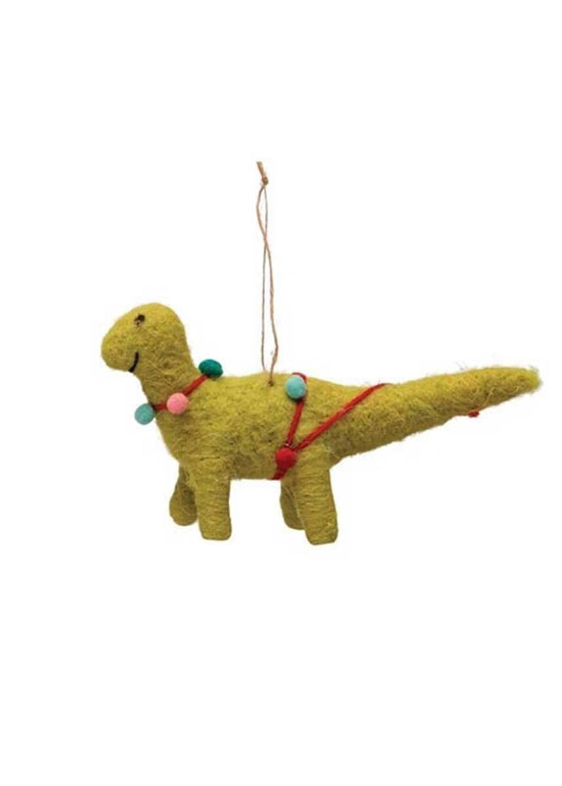 Wool Felt Holiday Dinosaur Ornament - Green with Lights