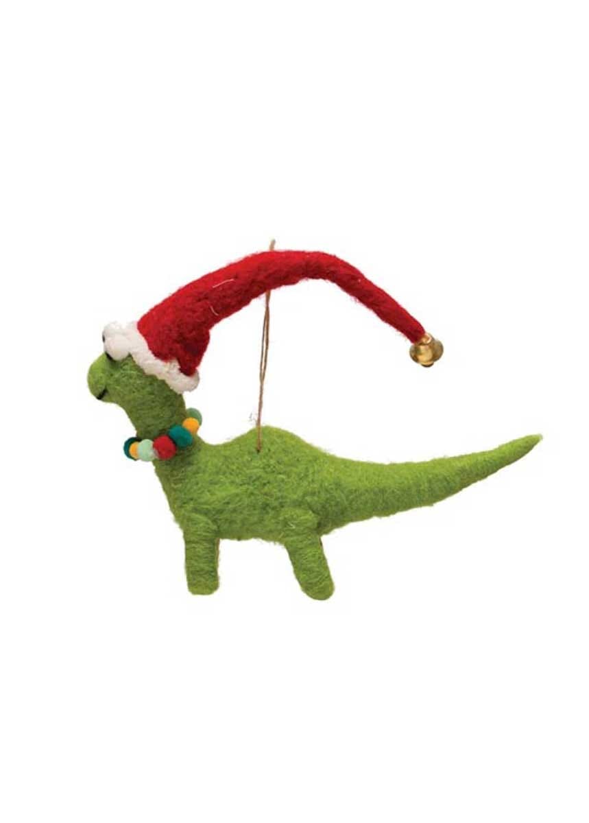 Holiday Dinosaur Ornament - Green with Santa Hat