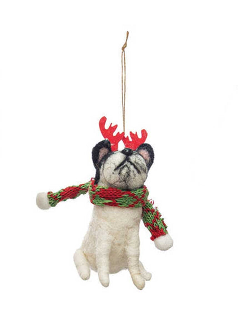 Wool Felt Holiday Dog Ornament - Black & White With Scarf