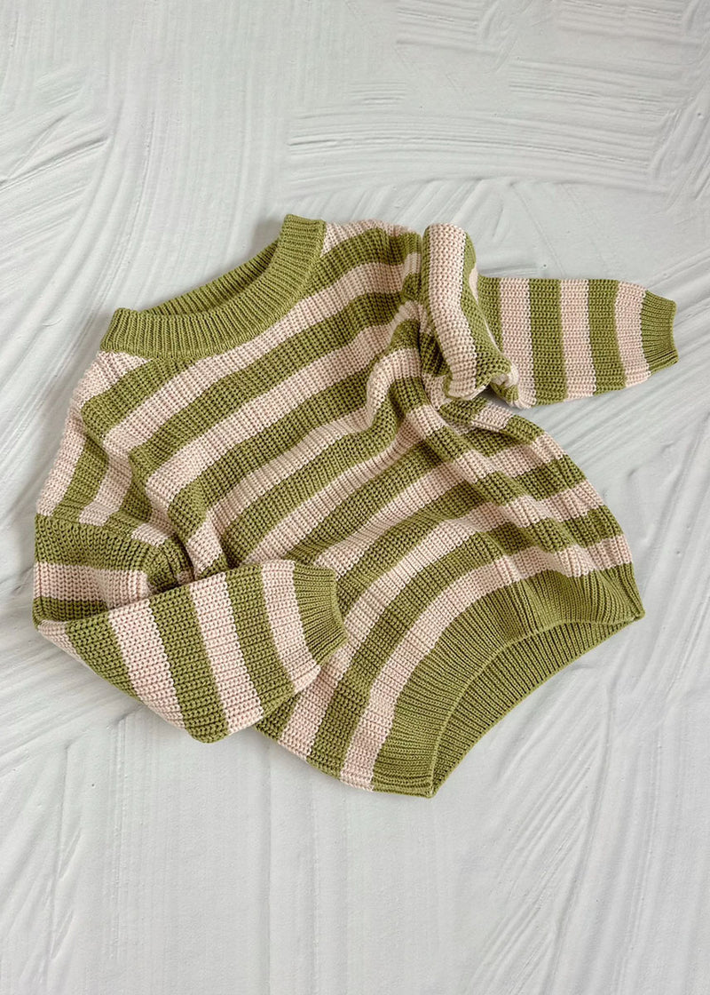 Cozy Knit Striped Sweater - Pistachio